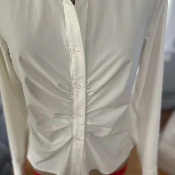 Calvin Klein White Ruched Button Down Shirt - Picture 2 of 9